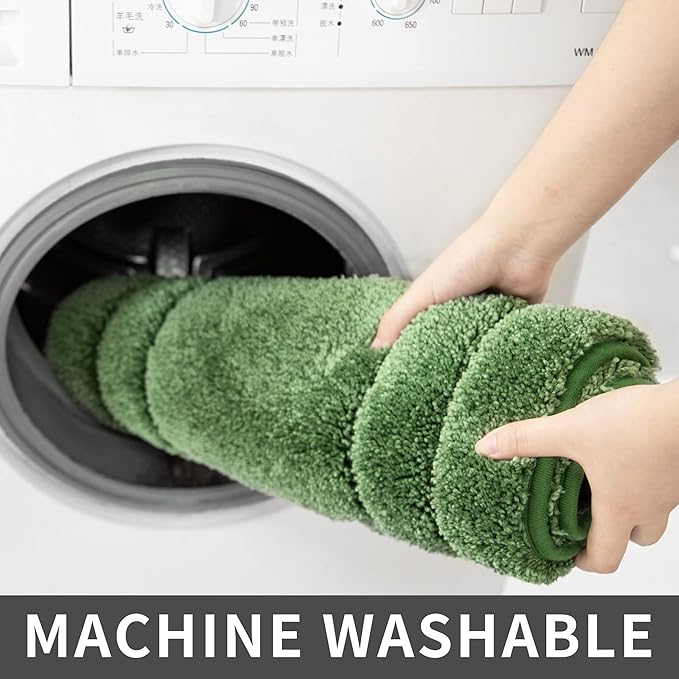 COSY HOMEER Extra Thick Bath Rugs for Bathroom - Anti-Slip Bath Linen Sets Mats Soft Plush 100% Strong Polyester Living Room Bedroom Water Absorbent(Green,20x32 - Inches)