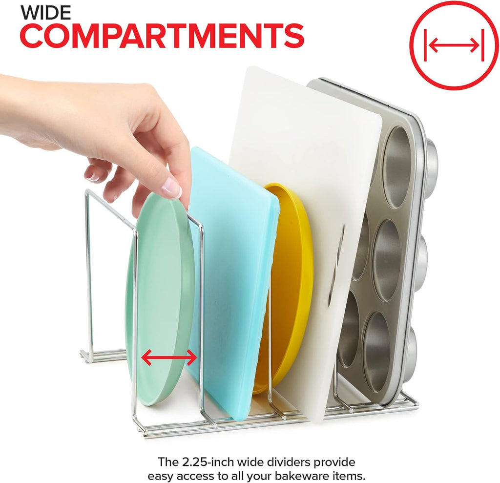 Stock Your Home Chrome (2 Pack) Steel Baking Pan Organizer Rack for Cabinet or Counter, Holder for Kitchen Cutting Boards, Pot Lids, or Cookie Sheets - Rust Proof Wire, Drying Storage