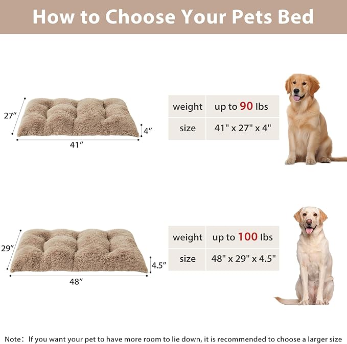 BFPETHOME Dog Beds for Large Dogs, Plush Dog Crate Bed Fluffy Cozy Kennel Pad for Sleeping &Ease Anxiety, Washable Pet Mats with Anti-Slip Bottom for Large Dogs, Brown