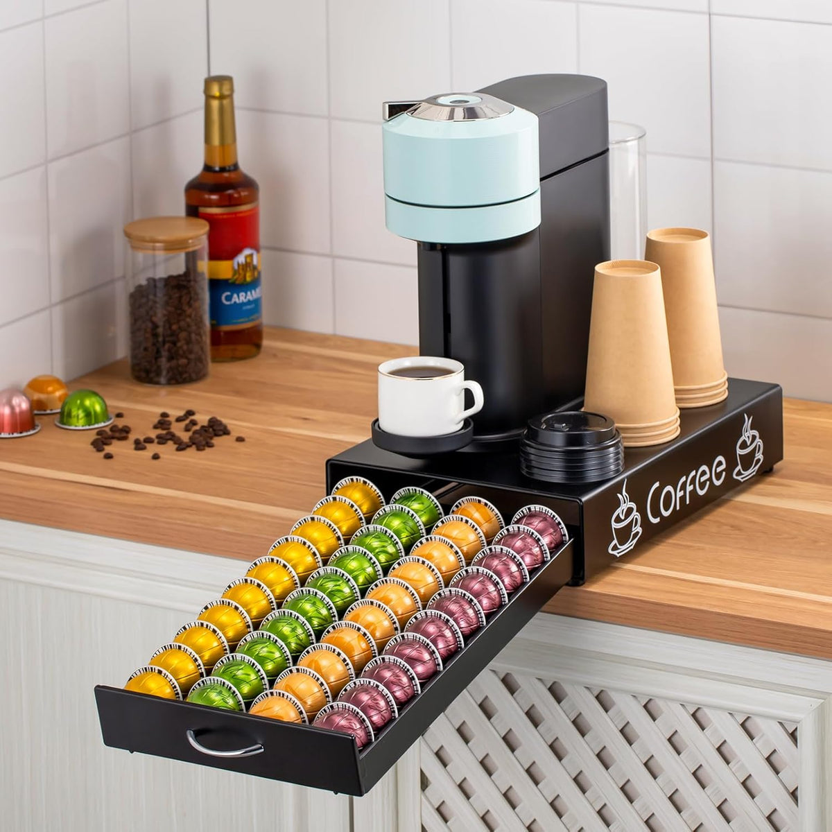 Rice rat Nespresso Pod Holder Pod Drawer Cabinet Pod Storage Rack For Counter,10.6'' Wide by 16.5'' Deep by 3.5'' High (30 Pods)