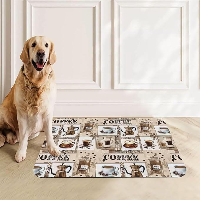 Coffee Dog Food Mat Absorbent Bowl Mats No Stains Quick Dry Waterproof Pet Cat Placemats for Food and Water, 30x45cm