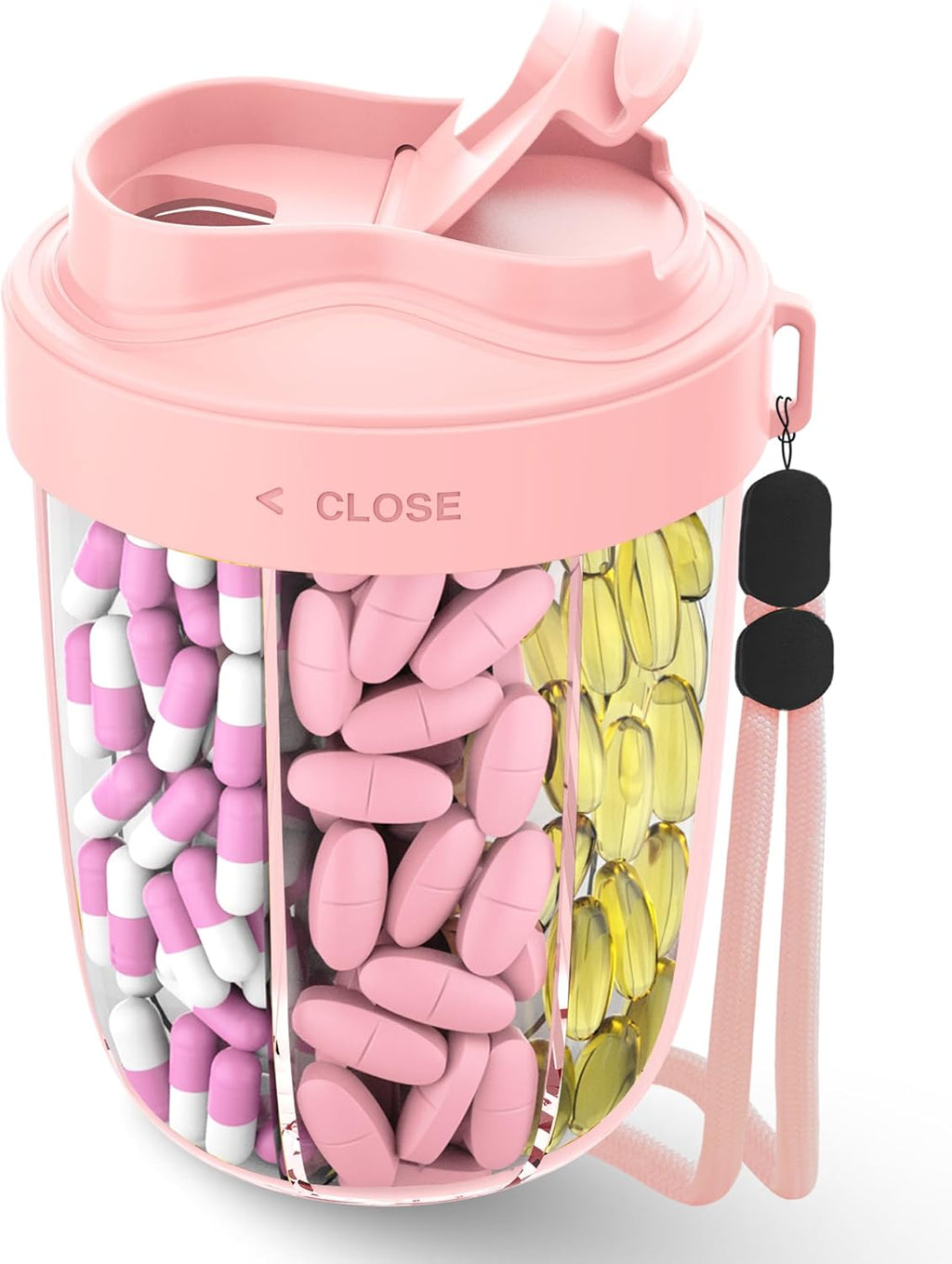Large Pill Organizer,Supplement Organizer for 7 Different Vitamins,Pill Dispenser with Anti-Mixing Design,Easy to Retrieve Meds,Includes 20 Pcs Labels,Travel Pill Organizer(Pink)