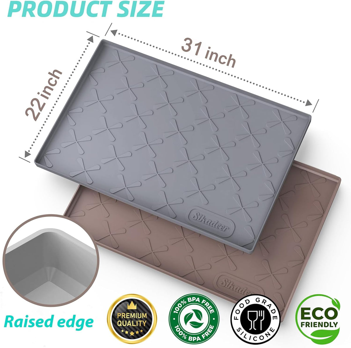 SIKADEER 31" x 22" Under Sink Mat Waterproof, Silicone Mat Kitchen Drawer Shelf and Cabinet Liner, Sink Protector for Kitchen Organizers and Storage, Boot Tray Pet Food Mats