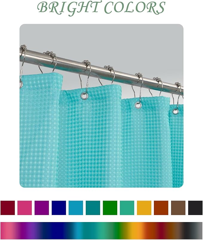 ggaimwf 48x72 Inch Solid Color Shower Curtain for Bathroom Waffle Bath Water Resistant Fabric Curtains Tiff-Any Blue Modern Thick Shower Stall Curtain with Metal Hooks