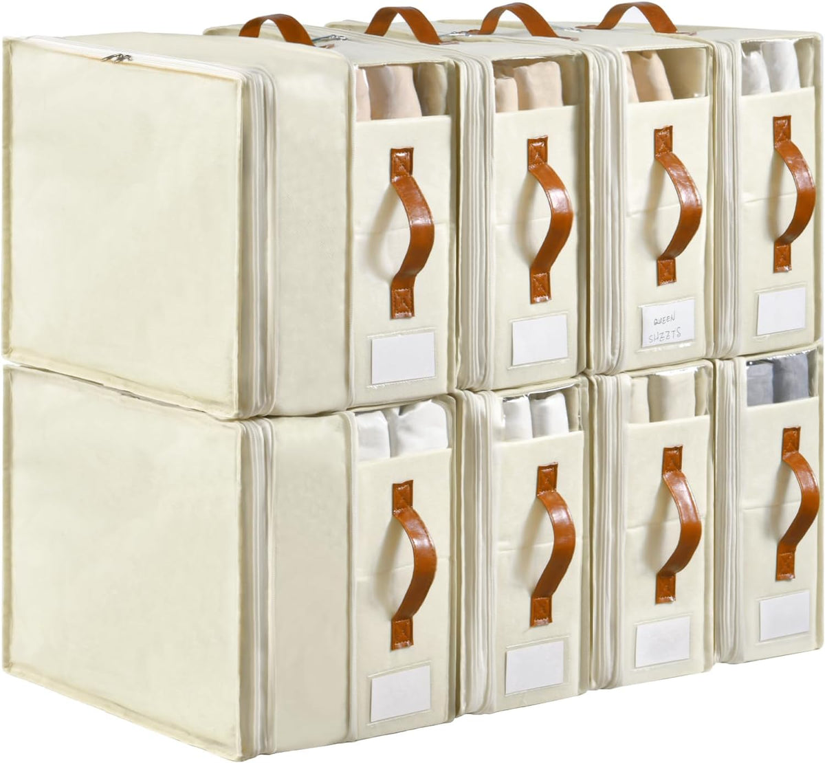 Bed Sheet Organizers and Storage, 8 Pack Linen Closet Organizers with Adjustable Zipper, Foldable Bedding Storage for Queen or King Size Bedsheets, Duvet Covers and Pillows