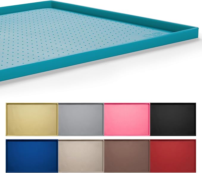 Hubulk Dog Feeding Mat,100% Waterproof Food Grade Silicone Pet Food and Water Bowl Placemat,Dishwasher, High Raised Edge to Prevent Spills,Nonslip Tray to Stop Messes on Floor (24"x16"x0.5", Teal)
