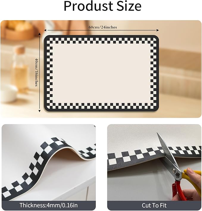 Drying Mat Kitchen Counter 24''x16'' Non-slip Coffee Mat Dish Drying Mat Fits Under Coffee Maker & Espresso Machine Dish Rack,Black White