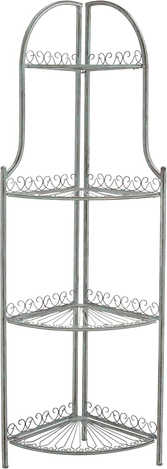 SAFAVIEH Outdoor Collection Abarrane Victorian Antique Dark Green Wrought Iron 4-Tier Corner Shelf