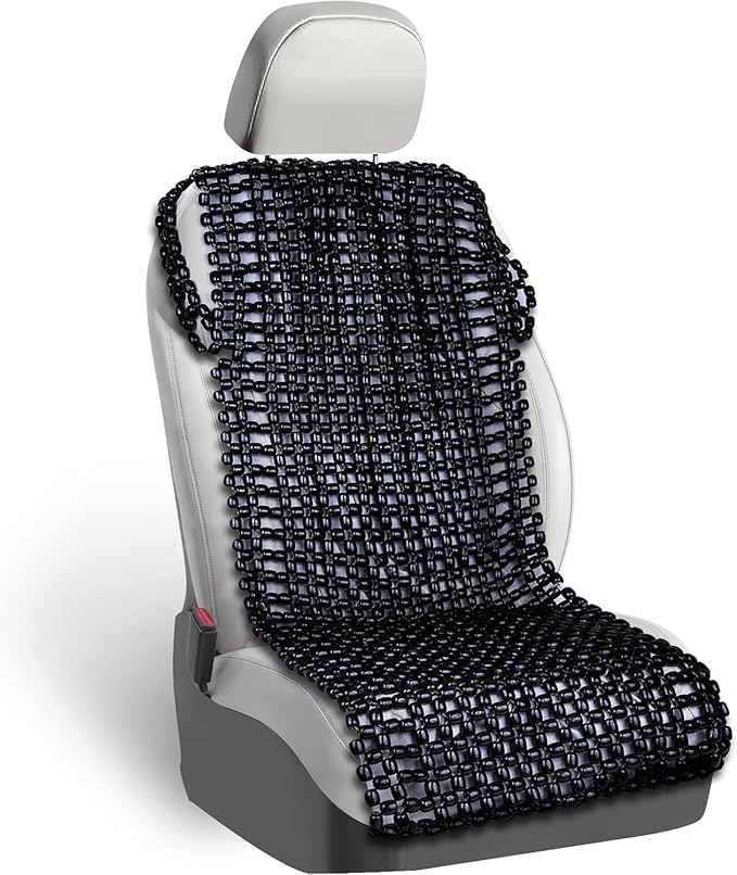 ZONETECH Black Wooden Beaded Comfort Seat Cover - Premium Quality Full Car Driver Massaging Cool Comfortable Cushion with High Ventilation
