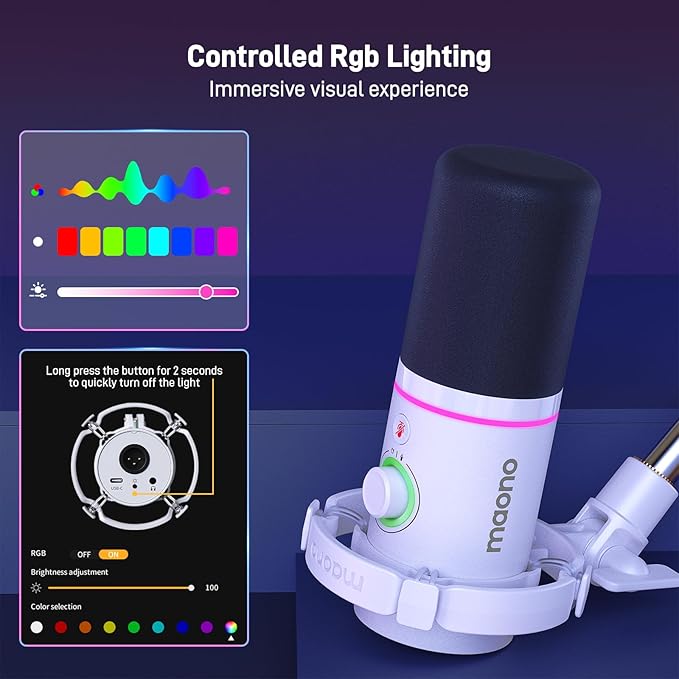 MAONO XLR/USB Dynamic Microphone Kit, RGB Podcast Mic
