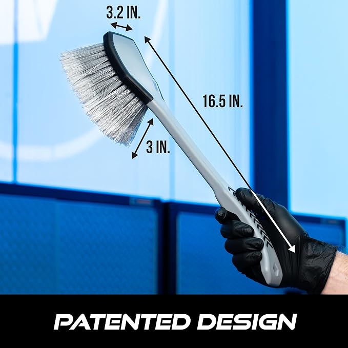 VIKING Car Wash Brush, Wheel and Fender Brush, Long Handle Tire Cleaner for Car Detailing, 16.5 Inch, Grey/Black