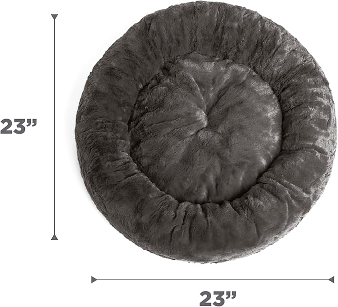 Best Friends by Sheri Original Calming Donut Dog and Cat Bed, Lux Faux Fur, Mink Dark Gray, (23in x 23in) - Anxiety Relief for Pets Up to 25 lbs