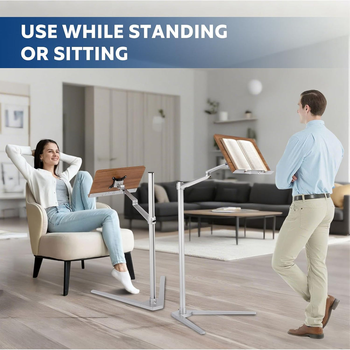 FAHKNS Book Stand for Reading，Multifunctional Book Stand for Reading with Wooden Platform & Elastic Book Clip，Suitable for Holding Books，Laptops，Tablets，Mobile Phones，Projectors