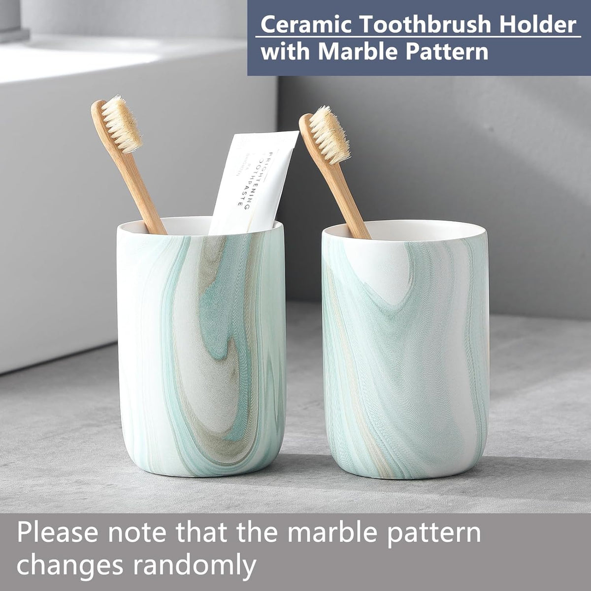 Green Marble Toothbrush Holders - Ceramic Toothbrush Holders for Bathrooms, Toothbrush Toothpaste Holders, Marble Bathroom Tumbler Cups Reusable Toothbrush Mouthwash Cup, Bathroom Counter Organizer