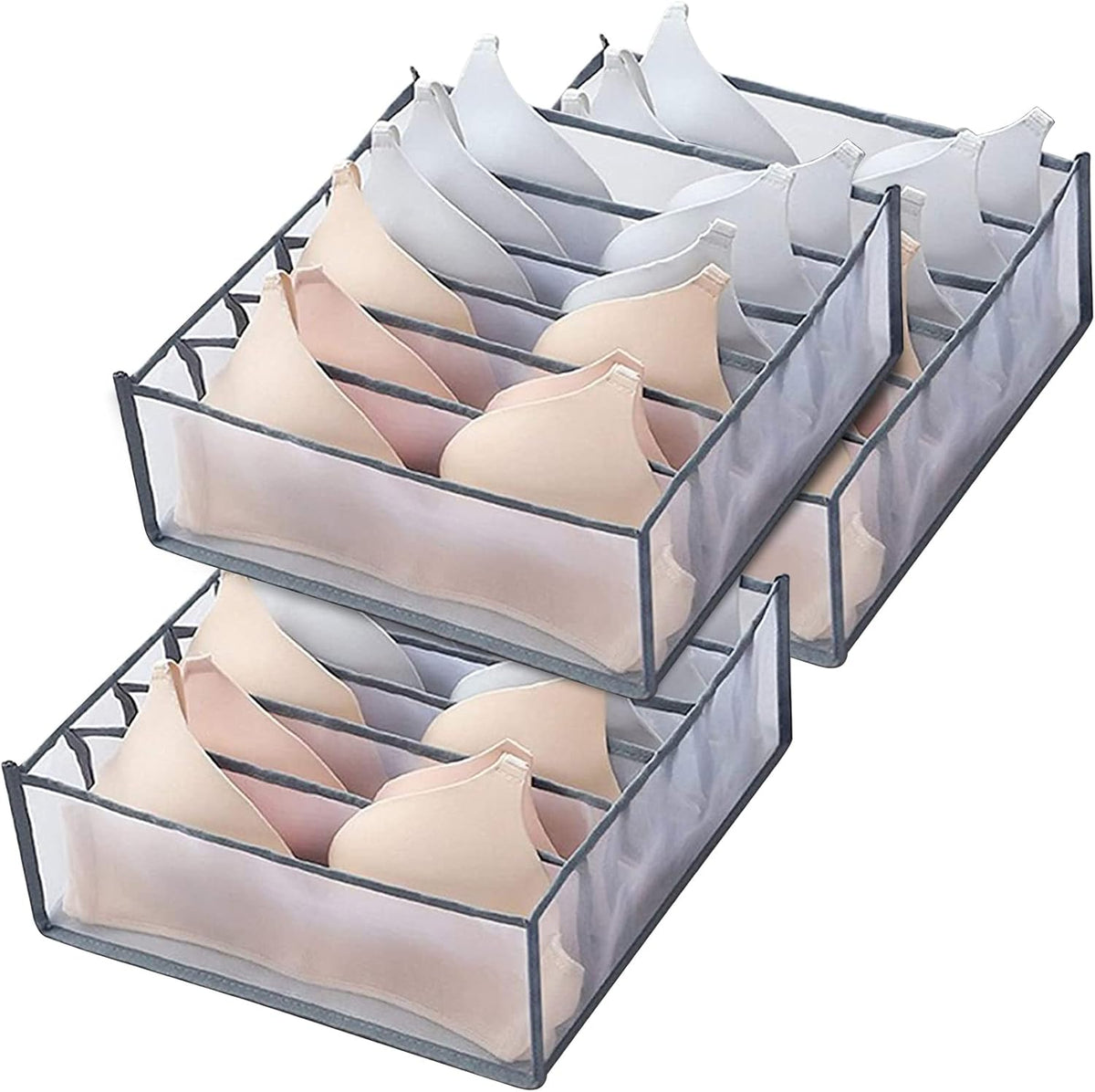 TOOVREN Bra Drawer Organizers, Underwear Drawer Organizers Divider, Lingerie Storage Bins, Wardrobe Organizers and Storage Box, Mesh Drawer Organizer Divider Closet Storage for Underwear Bra Sock