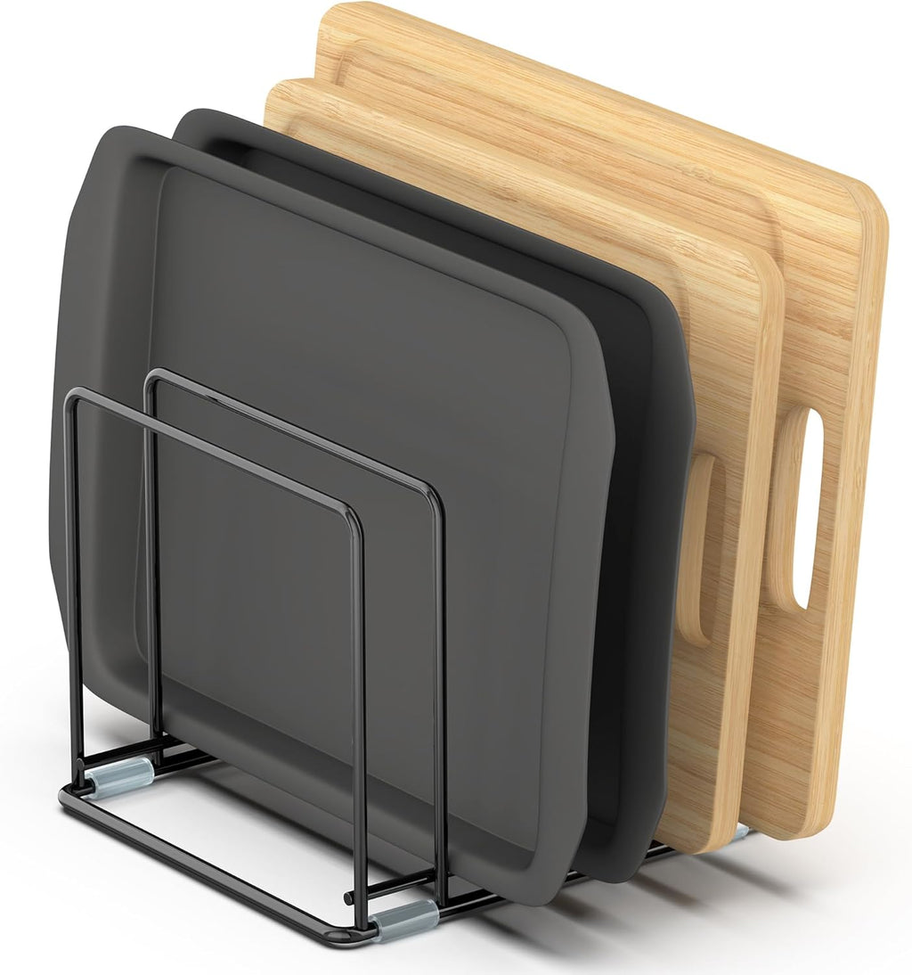 Cutting Board Organizer, Kitchen Cabinet Organizer, Divided Rack with 5 Slots for Baking Trays, Cutting Boards - Cookie sheet Organizer Inside Cabinet, Baking Sheets Holder (large)