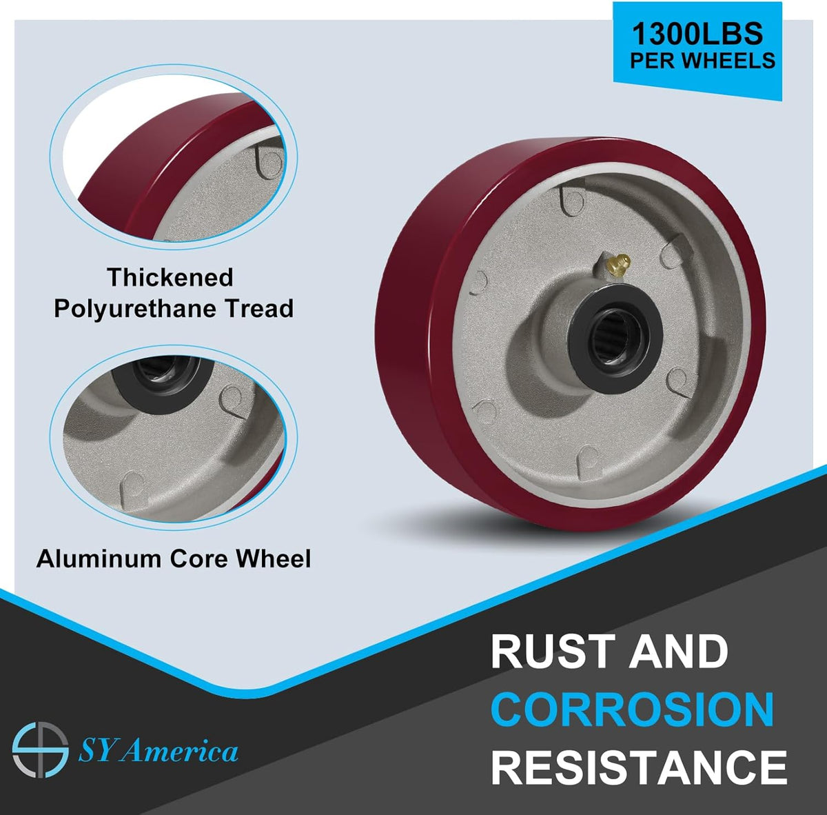 SY America 6" X 2" Casters Wheels,Heavy Duty Industrial Casters，Polyurethane on Aluminum Wheels,2 Swivel Casters,2600 LBS Load Capacity