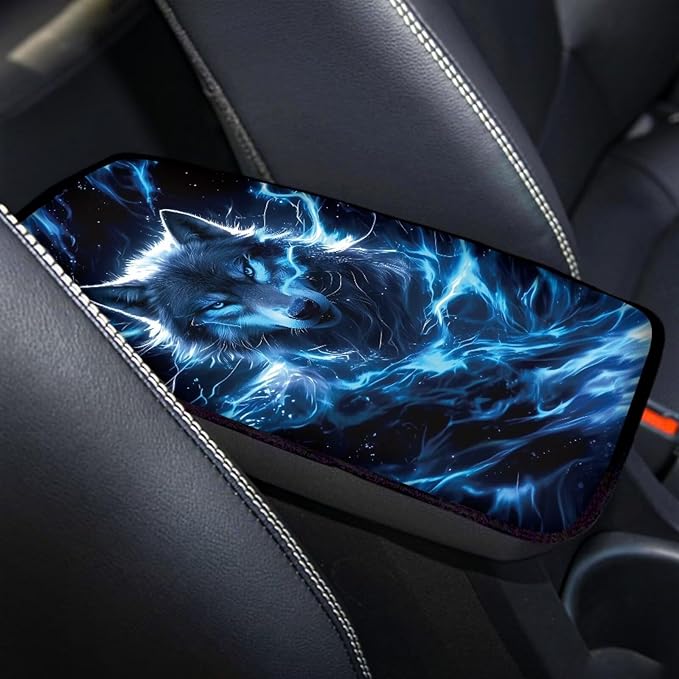 Cool Wolf Auto Console Armrest Cover Arm Rest Car Comfortable Armrest Console Cover Easy to Install Fashion Auto Interior Universal Fit Most Cars Women Men