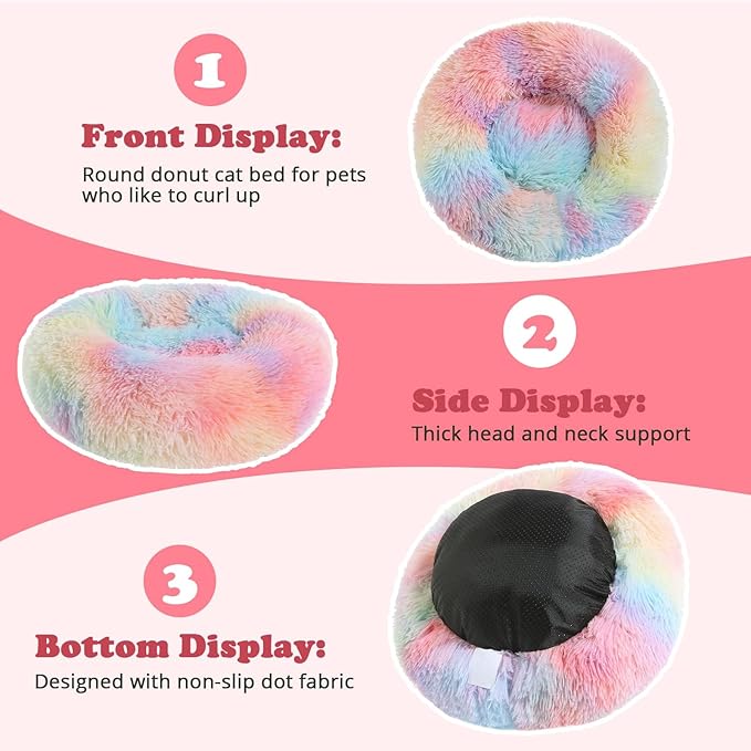 JOLLYVOGUE Dog & Cat Bed, Calming Anti-Anxiety Pet Bed for Small Dogs, Fluffy Donut Cushion for Small and Medium Pets (23")