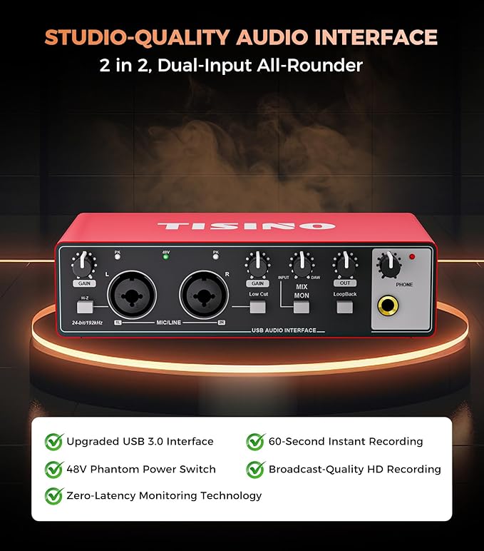TISINO Audio Interface 24Bit/192kHz, USB Audio Interface