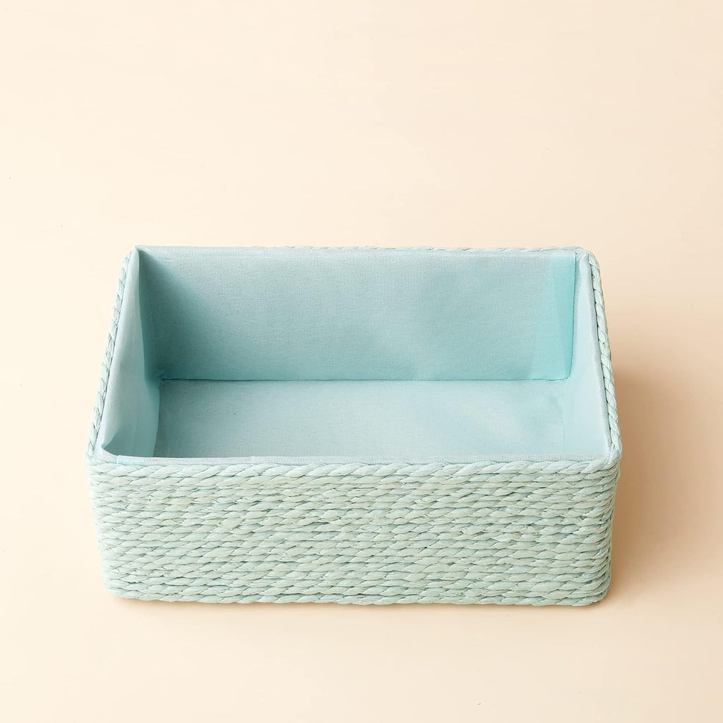LA JOLIE MUSE Storage Baskets Set 4 - Stackable Woven Basket Paper Rope Bin, Storage Boxes for Makeup Closet Bathroom Bedroom (Light Green)