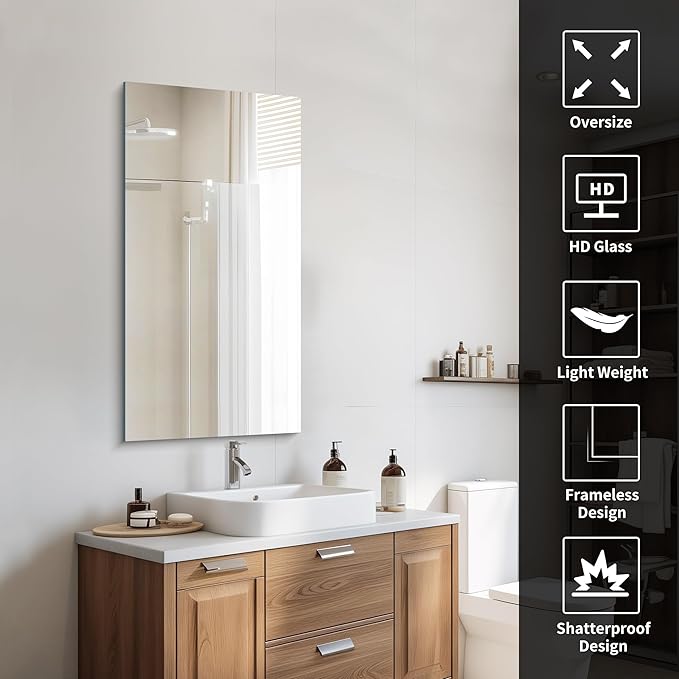 CILIBER Frameless Mirror, 20x40 Inch Bathroom Mirrors