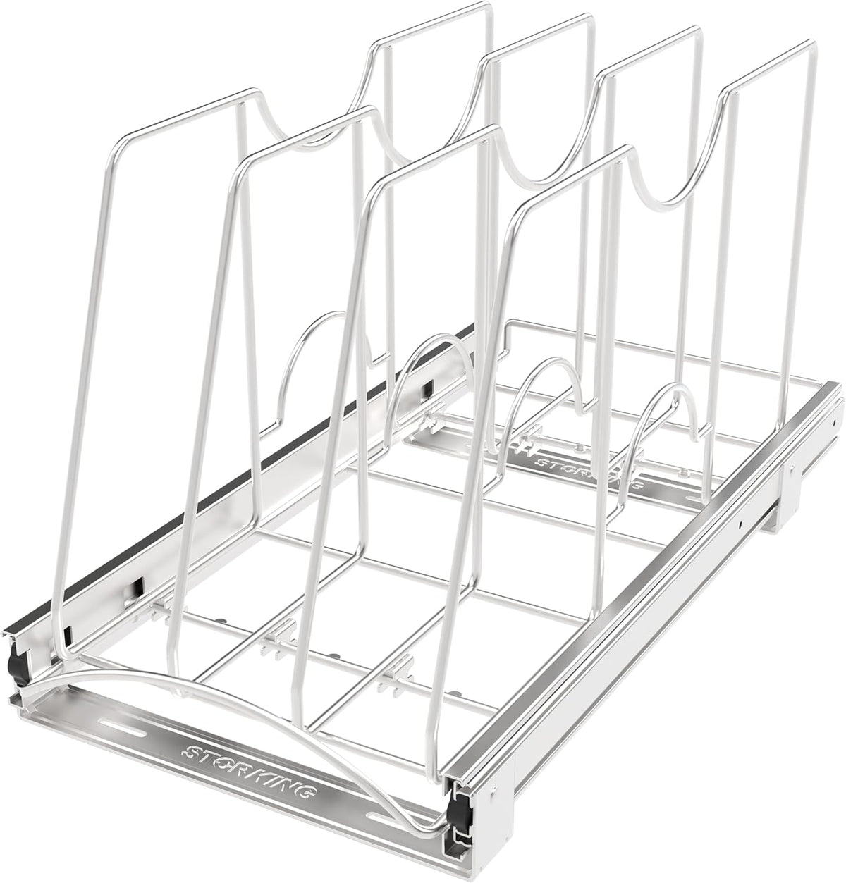 Pull Out Cookie Sheet Organizer for Cabinet, Pan and Pot Rack, Cutting Board Organizer Rack, Baking Tray Organizer for Cabinet, Adjustable Divider Width, 11" W x 22" D x 11.8" H, Chrome