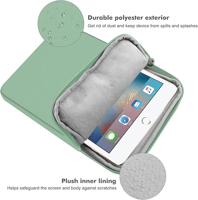 MoKo 7-8 Inch Tablet Sleeve Bag, Polyester Pouch Cover Case Fits iPad mini (A17 Pro) 8.3" 2024, iPad mini 6/5/4/3/2/1, Samsung Galaxy Tab S2 8.0, Tab A 8.0, ZenPad Z8s 7.9, Dark Green