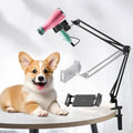 Black Dog Hair Dryer Holder - 360° Rotating Hands-Free Stand with Adjustable Clamp for Blow Dryers,3-in-1 Holder for Pet Hair Dryer, Tablet, and Phone Holder,Flexible, Sturdy, Safe