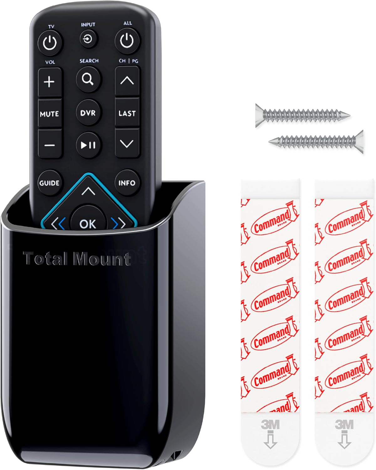 TotalMount Hole-Free Remote Control Holder – Eliminates Need to Drill Holes in Your Wall (Black, Quantity 1)