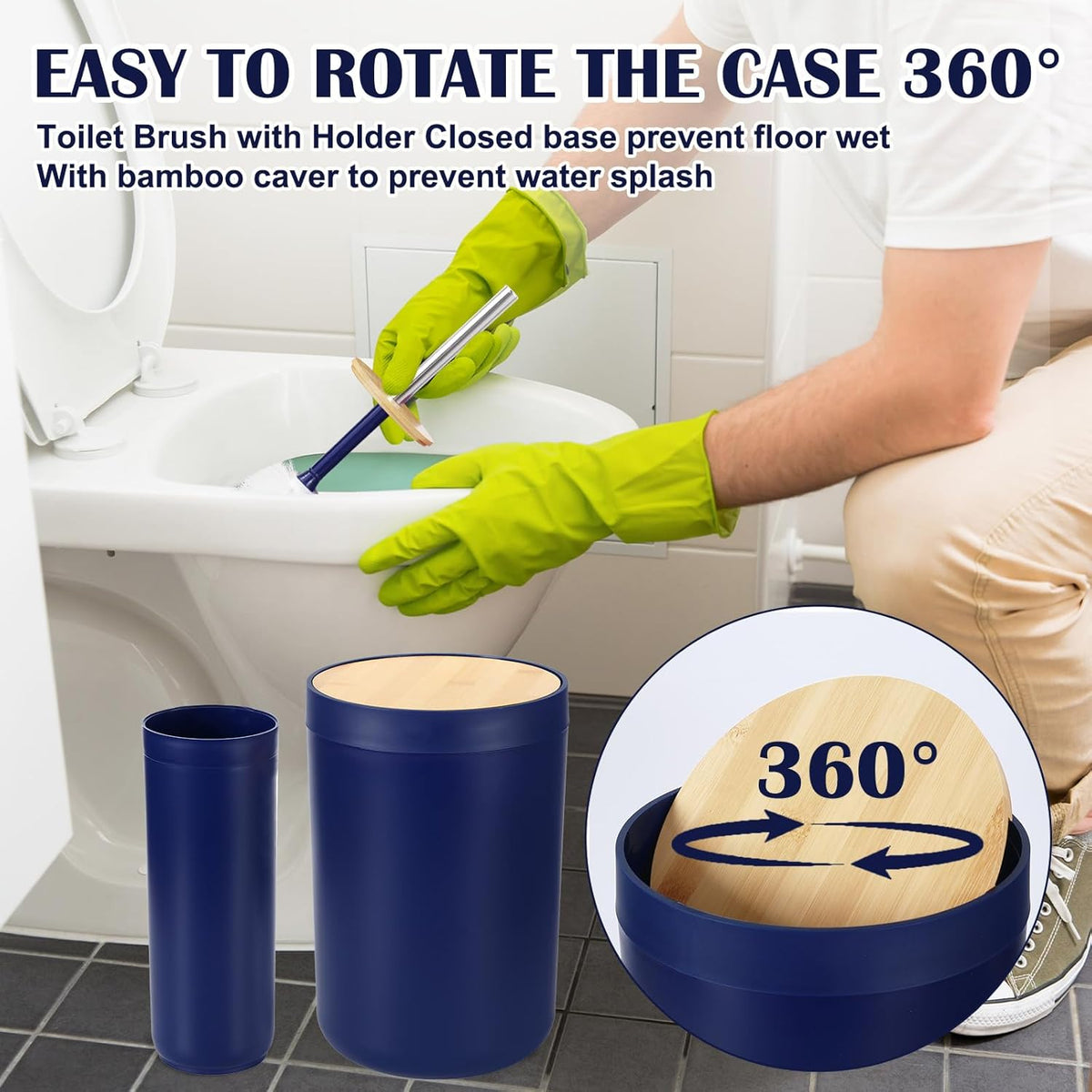 iMucci Bathroom Accessories Set Navy Blue Bathroom Decor Sets with Trash Can,Toilet Brush,Toothbrush Holder, Lotion Soap Dispenser, Soap Dish,Toothbrush Cup,Vanity Tray,Qtip Holder