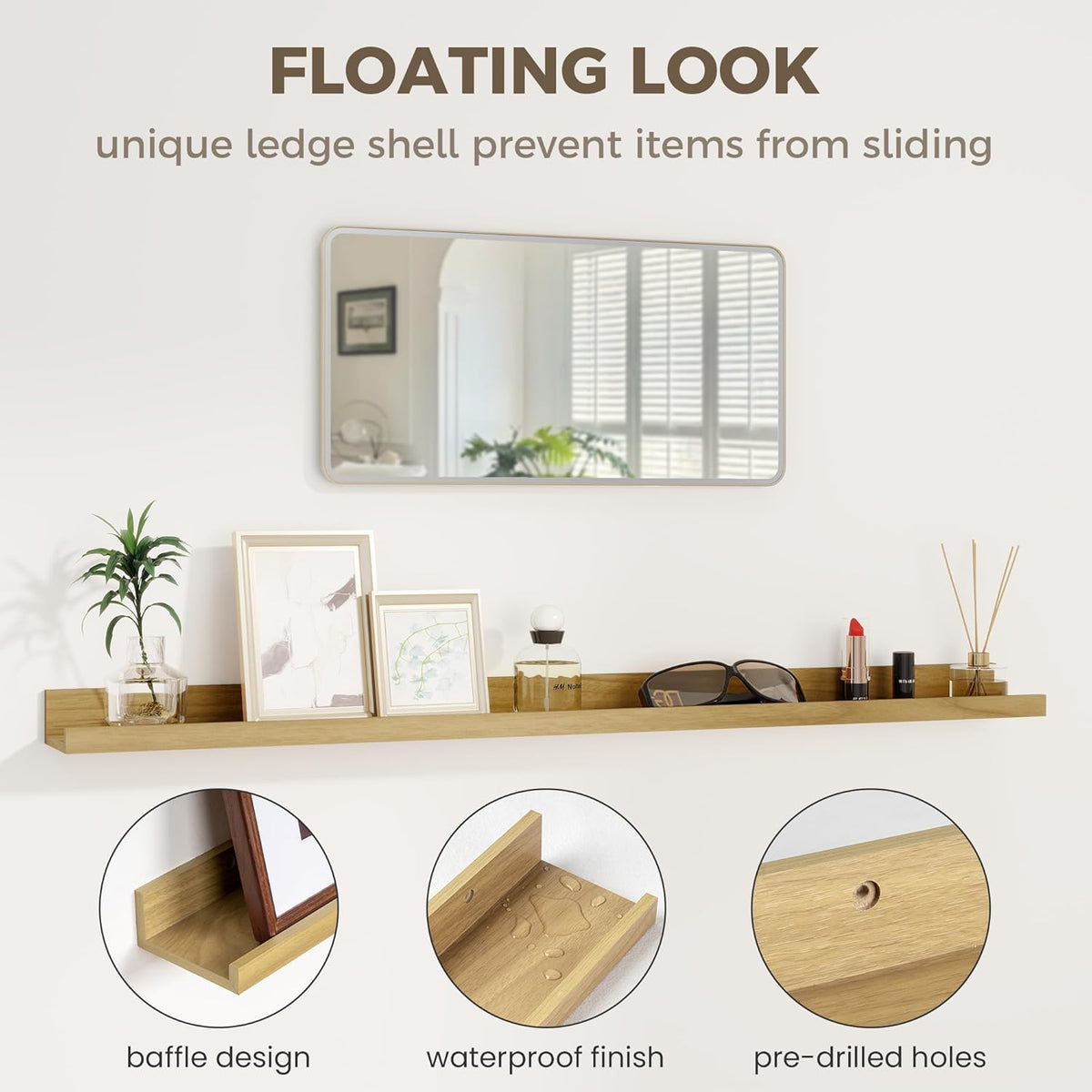 Axeman Oak Floating Shelves | 72 Inch Picture Ledge Shelf Set of 2 | Rustic Oak Picture Shelf for Wall with Ledge | Wall Shelves with Lip | Photo Ledge Shelves for Books Album Records