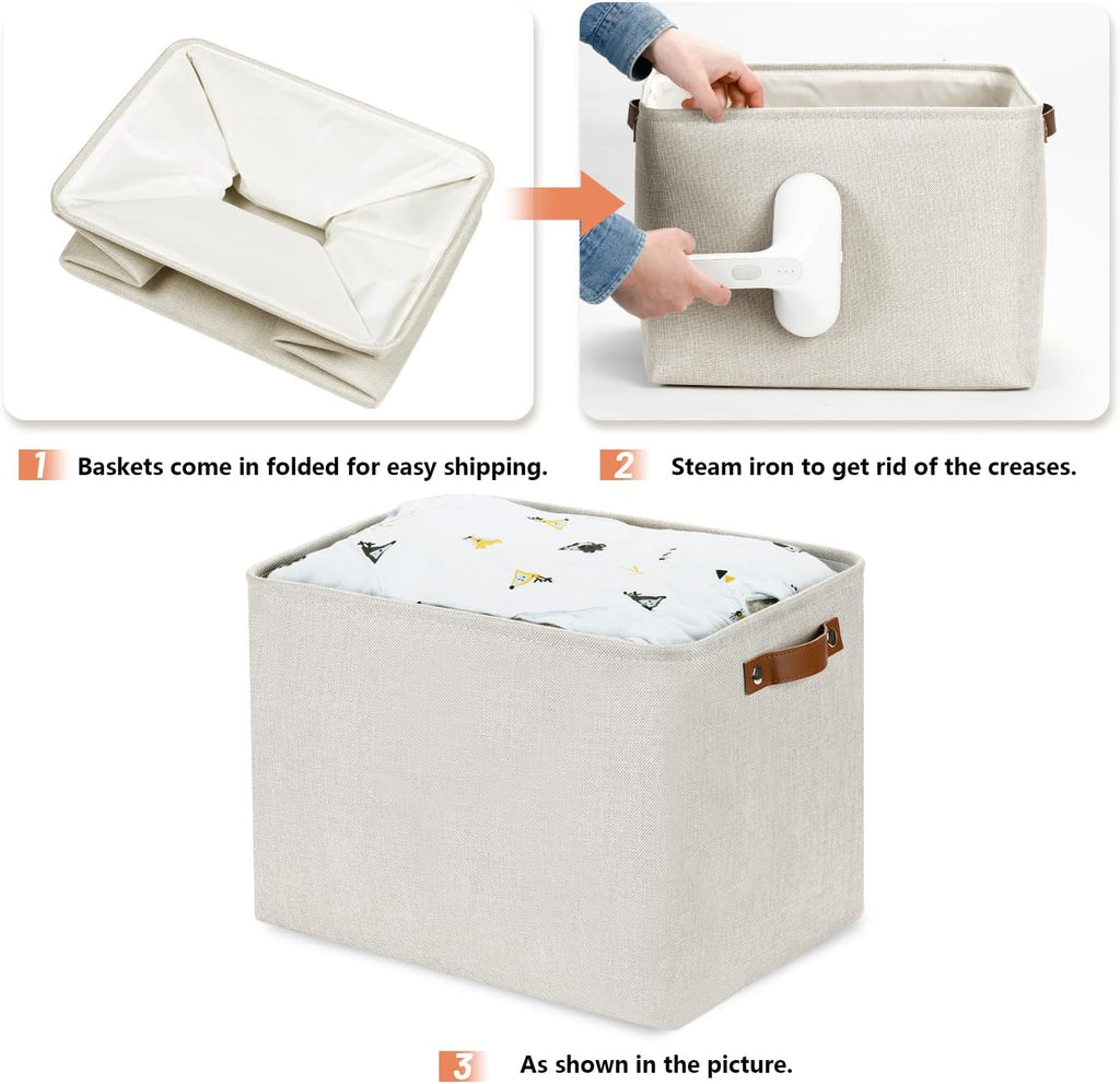 DULLEMELO Large Storage Baskets, Fabric Storage Bins for Organizing Clothes, Large Storage Bins with Handles for Shelves Closet Organizers, Fabric Storage Baskets for Toy Organizers(Beige)