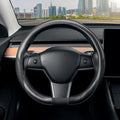 SEG Direct Flat Bottom Steering Wheel Cover, D Shaped Car Wheel Cover 14-14 1/4 in. (35.5-36 cm), for Tesla Model 3 / Y, for Camaro, Black Microfiber Leather with Carbon Fiber Pattern