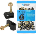STEREN Coaxial Cable Clips - Cable Holder - Siding Clips for Hanging - Cord Holder for Desk - Cable Clamps - Cord Clip - Wire Organizer Clips - Tv Mount Screws (Black, 100 Count - Single Screw)