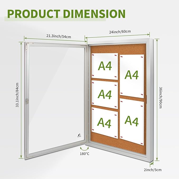 Lockable Outdoor Enclosed Bulletin Board, Weatherproof Cork Noticeboard