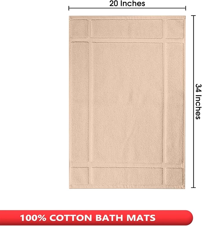 Ample Decor 100% Cotton Bath Mats 34 x 20 Inches, Quick Dry, 1350 GSM Banded Border Shower Bathroom Floor Mat, Not Bathroom Rug - Beige, Pack of 6