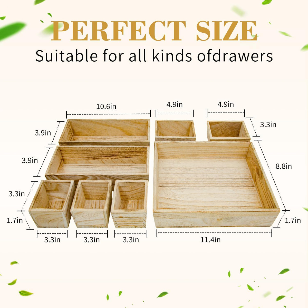 Rustic 8 Piece Wood Desk Drawer Organizer Tray, Nightstand Organizer, 4 Size Wooden Drawer Divider Organizer Set For Office Vanity Makeup Jewelry Bedroom Clothes Storage(Natural)