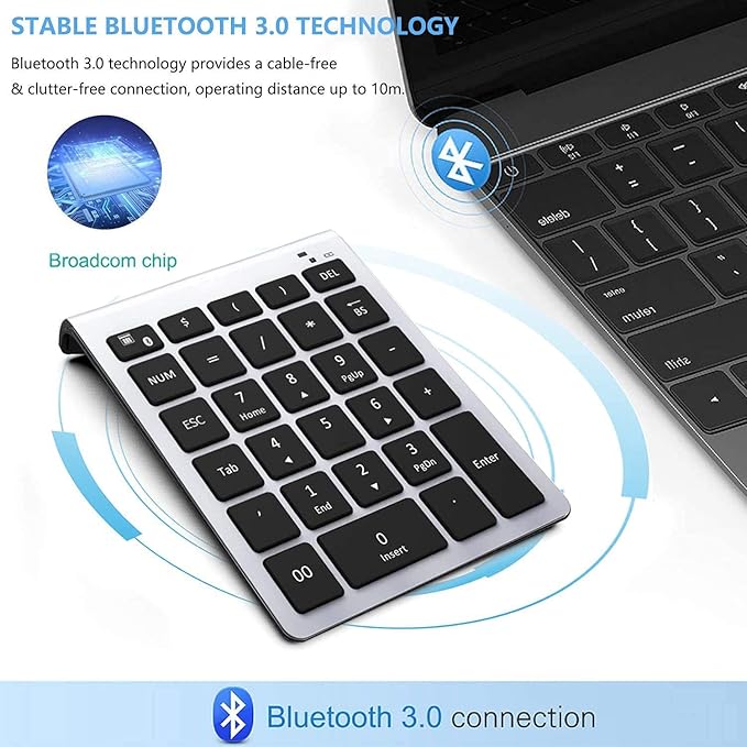 Lekvey Bluetooth Number Pad, 10 Keys Numeric Keypad Portable Wireless Bluetooth