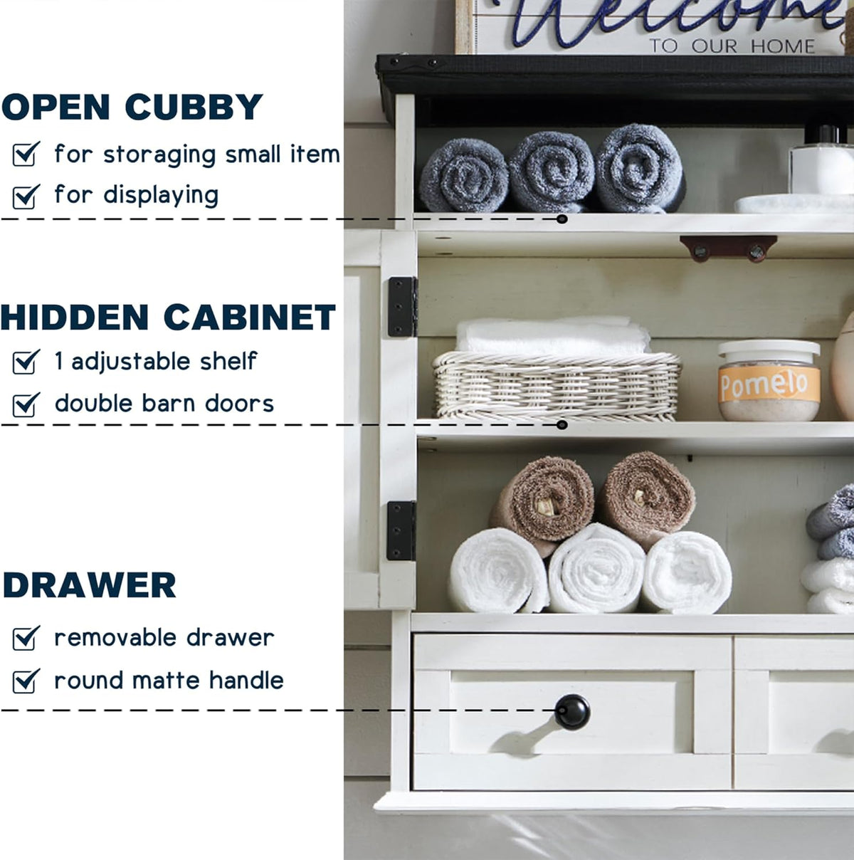 ACCOHOHO Bathroom Wall Cabinet, Farmhouse 24" Wide Medicine Cabinet with Drawer, Adjustable Shelf, Double Barn Doors, Storage Cabinets for Bathroom, Kitchen, Living Room, Off White