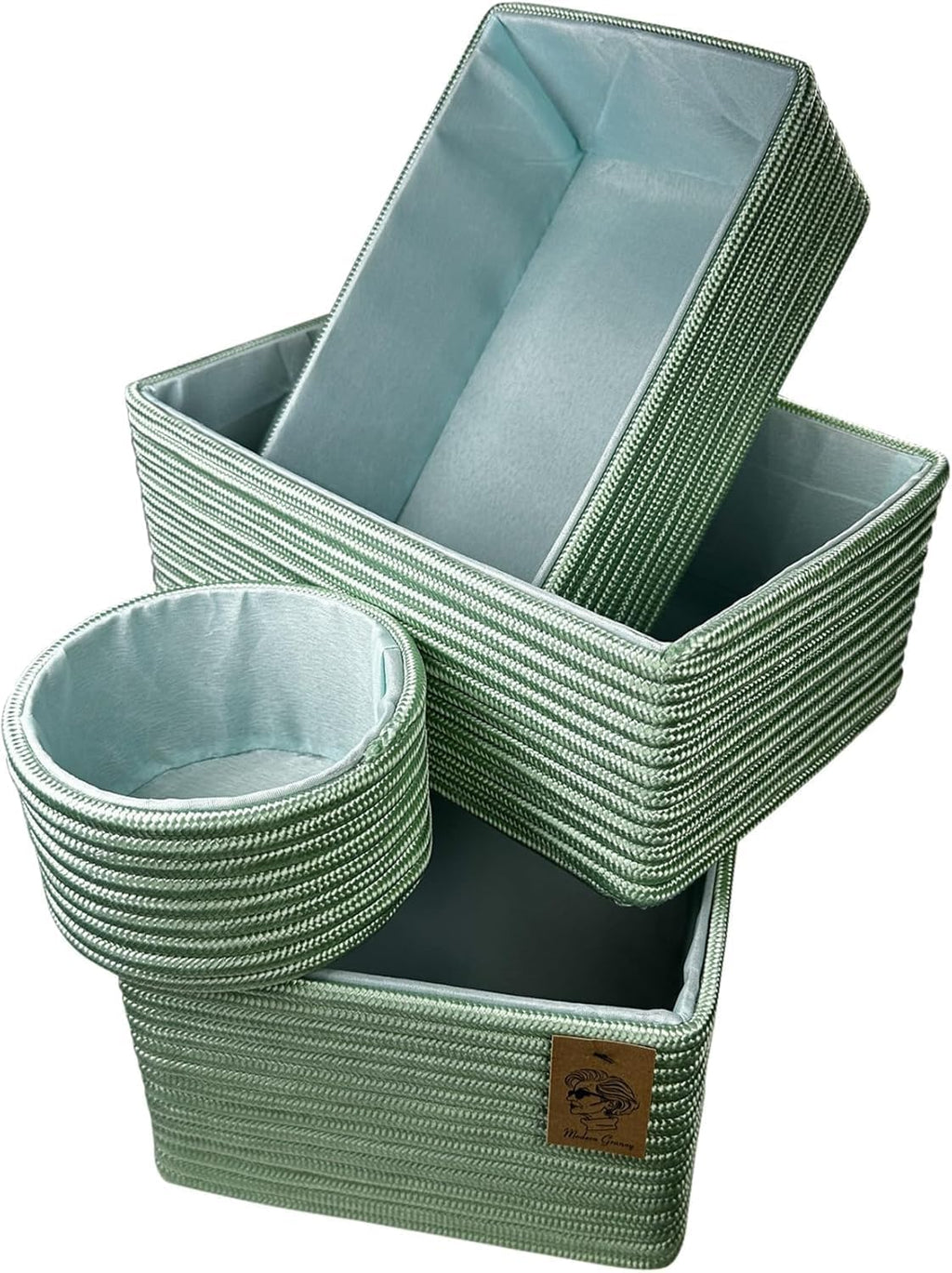 Modern Granny Fashion Decor Vanity Box, Stackable Boxes Decoratives with lined Interior, Storage Baskets Set of 4, Office Boho Baskets Shelf Box for Organizing (PRAIRIE MINT)