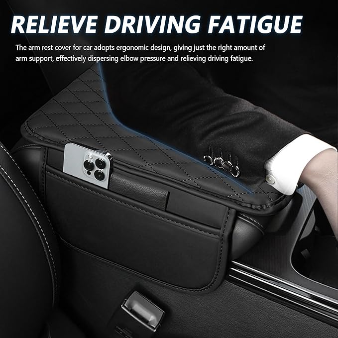 Car Center Console Cover for Hummer H2 2003-2009, Car Armrest Cover Cushion Arm Rest Cover Auto Interior Arm Rest Seat Box Pad Accessories,Bla-ck