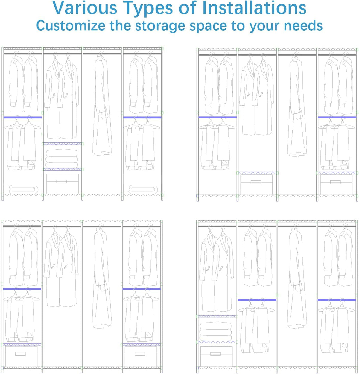 VIPEK V40 Medium Garment Rack Heavy Duty Clothes Rack for Hanging Clothes, Multi-Functional Bedroom Clothing Racks Freestanding Closet Portable Closet Wardrobe, Max Load 900lbs, Black