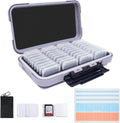 36-Slot Gray Memory Card Case with 36 Transparent Holders & 40 Writable Labels – SD Card Organizer & Storage Case for Camera Memory Cards