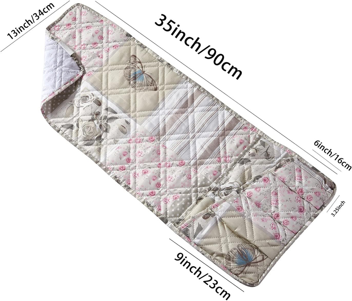 Brilliant Sunshine Grey Cupid and Pink Rose Patchwork Sofa Armrest 5 Pockets Organizer, Slip Resistant Armchair Caddy, Washable Remote Controls Holder, Storage for Magazine, Tablet, 35×13",Pink Grey