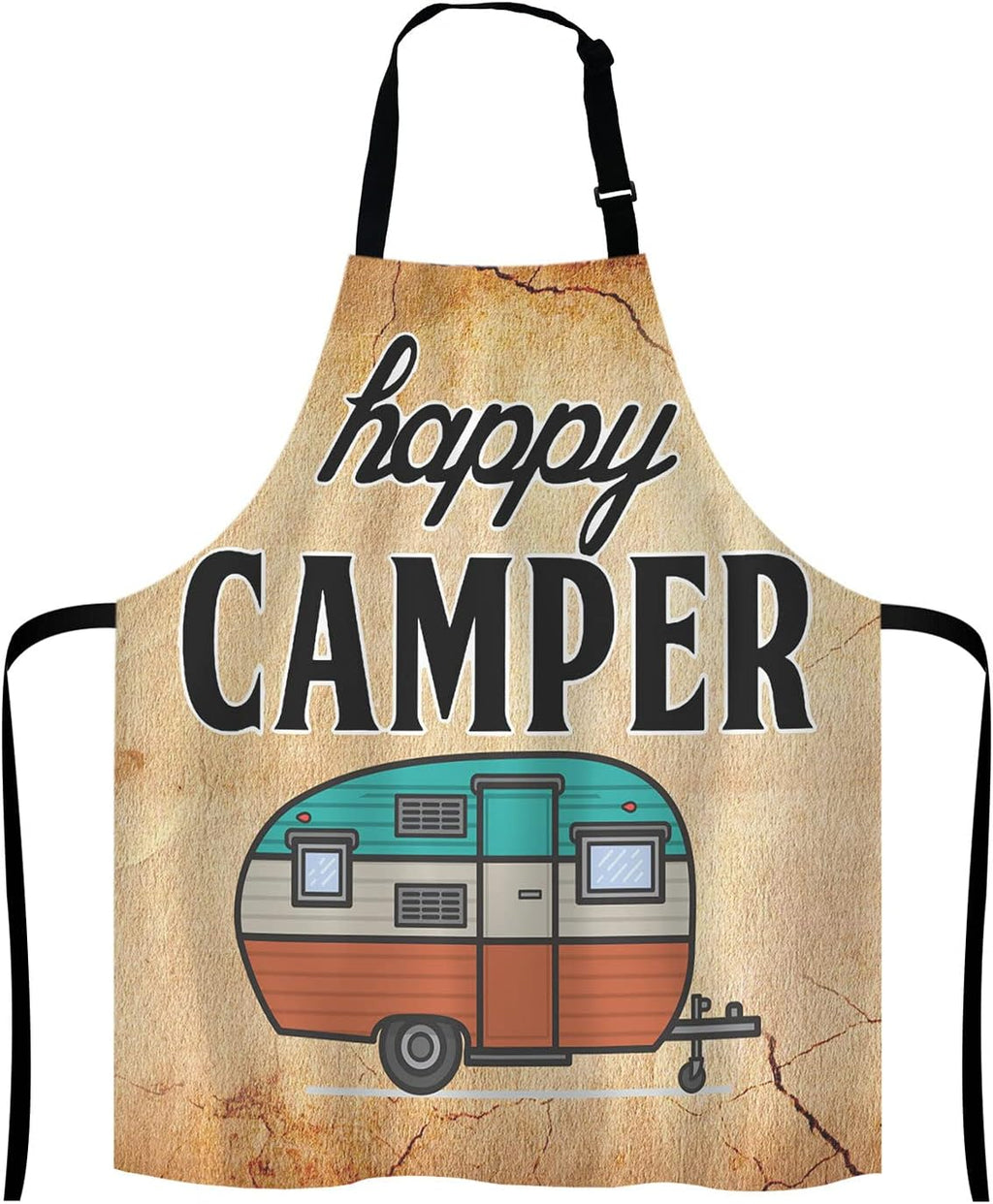 Happy Camper Apron for Women and Men, Adjustable Kitchen Chef Apron for Cooking Baking - Cute Birthday, Anniversary, Mother's Day Apron Presents for Mom Wife Girlfriend Aunt Grandma