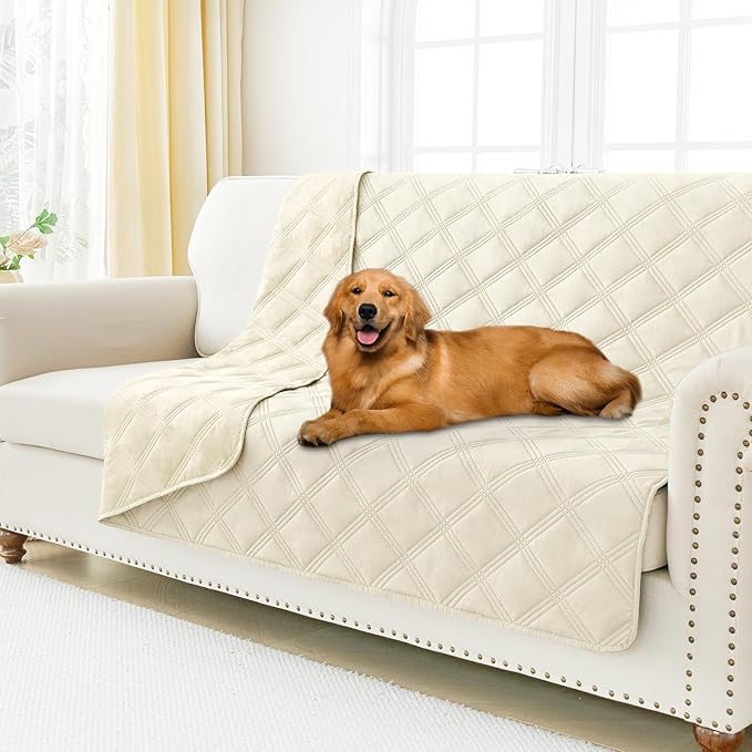 Smiry Waterproof Dog Bed Cover Blanket 52x82, Soft Reversible Pet Blanket, Washable Leakproof Cats Dogs Couch Cover for Sofa, Couch, Furniture, Lattice, Beige/Beige