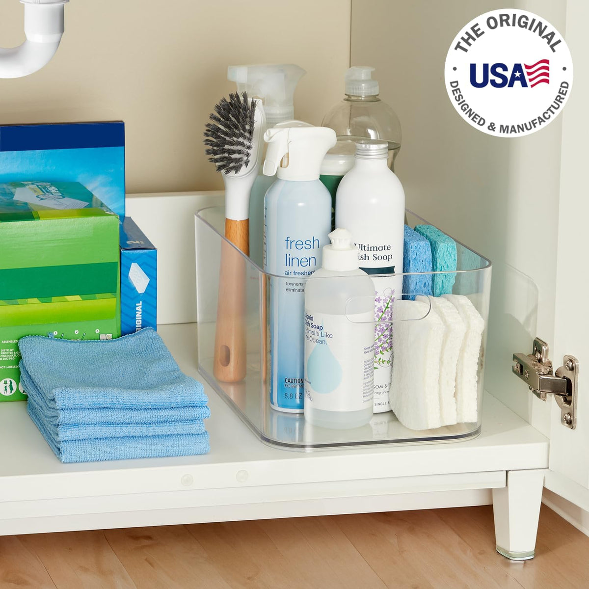 STORi Bliss XL Clear Plastic Storage Bin, Pantry Organizers & Storage Containers, Home Organization Must Haves for Kitchen, Laundry Room, Office, Closet, 12” x 8” Made in USA