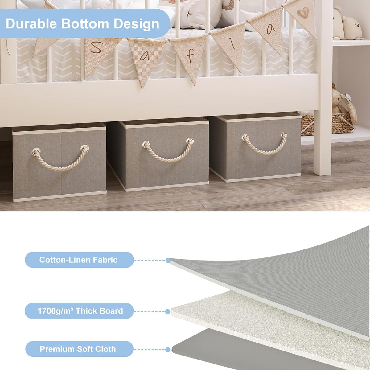 Closet Storage Bins, Linen Closet Organizers and Storage Basket for Shelves, Collapsible Shelf Baskets for Organizing Shelves, Bedroom Clothes Basket, Gray, 4 Pack