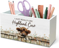 DILSJ Highland Cow Decor Pen Pencil Holder Organizer for Desk, Highland Cow Gifts for Women, Love Your Till the Cows Come Home Wooden Box Signs for Home Office Desk Tabletop Decoration
